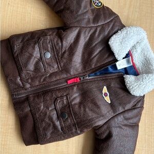 Little Me Brown Jacket with Shearling Collar